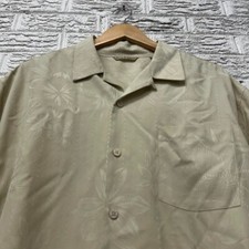 Vintage Tommy Bahama 100 Silk Hawaiian Shirt XL Beige 90s Floral and Palm Tree