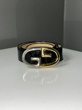 Vintage Gucci Black Patent Leather Belt w/ Gold  Silver GG Buckle size 26