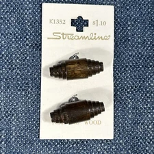 2Pc Vintage Brown Wooden Toggle Buttons with Metal Shanks 1” 25mm K1352