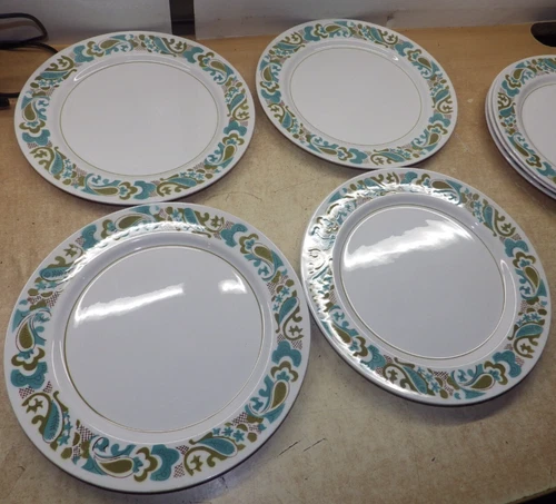 Set OF 4 Mikasa Mediterrania Caracas DINNER Plates BLUE GREEN Vtg JAPAN