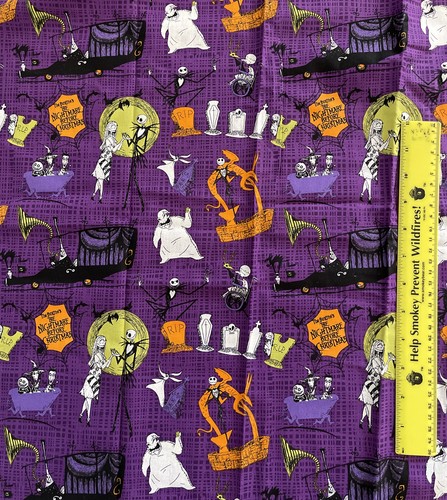 Nightmare Before Christmas SCENES Jack & Sally Purple Cotton Quilt Fabric BTHY - Picture 3 of 4