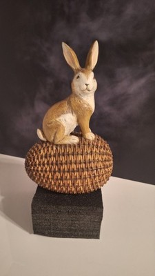 Bunny Rabbit Sitting on Egg Easter Decoration 10 inch Tall Resin Large