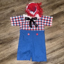 RAGGEDY ANDY Costume SZ 2-4 Cap/Wig/Jump Suit - READ Homemade