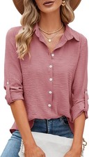 Damen Langarmshirt Chiffon V-Ausschnitt 3 4 �...