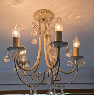 5 Arm Candle Style Chandelier Biege/Brown Ceiling Light