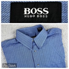 BOSS Hugo Boss Mens Long Sleeve Striped Dress Shirt XL Blue Office Career