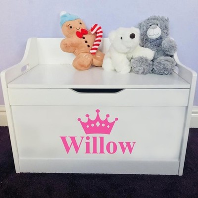 Mädchen Prinzessin Holz personalisierte Kinder Spielzeugkiste/Aufbewahrungsbox/Truhe beliebiger Name