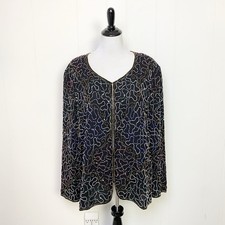 Vintage JMD New York Beaded Evening Jacket Sequin Shoulder Pad Cardigan Sz 3X