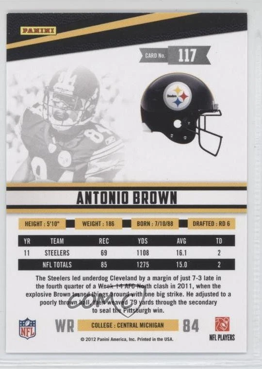 2012 Panini Rookies & Stars Longevity Antonio Brown #117 - Image 2 of 2