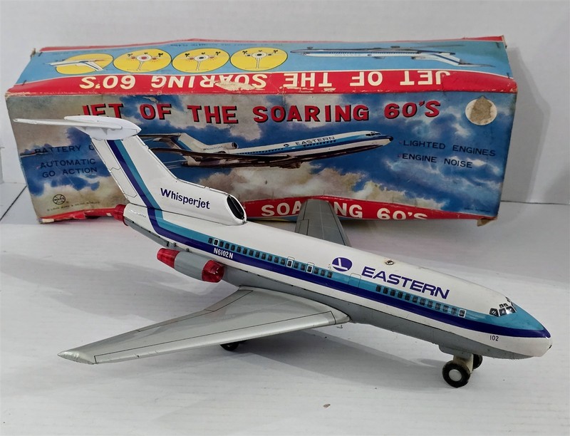 X-704 VINTAGE 60'S BATTERY OPERATED JET OF THE SOARING 60'S EASTERN PLANE W/ BOX