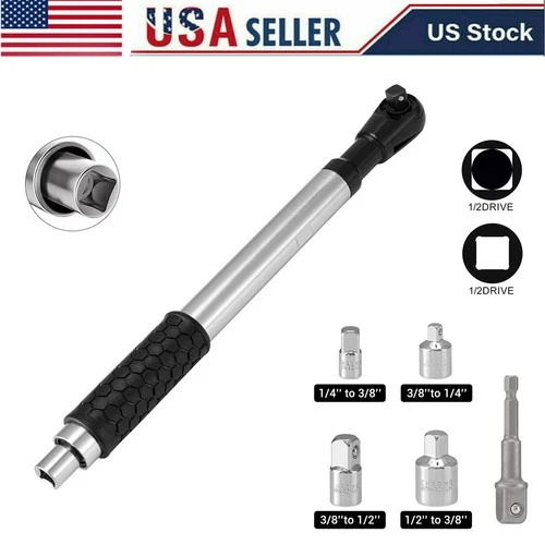 1/2" Offset Extension Wrench, Impact Ratchet Extender for Electric Drill, with 3