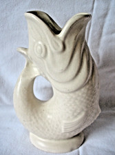 Vintage Mid Century Dartmouth Devon Pottery White Glug Glug Fish Jug Vase