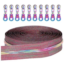 4 Yards Rainbow Nylon Coil Zipper Tape w/ 10 Pulls for DIY DIY Sewing Bags Craft