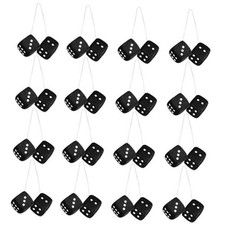 16Pcs Fuzzy Plush Dice for Rear View Mirror, 2.73  Black Fuzzy Dice for Car