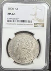 NGC 1898 MS63 MORGAN SILVER DOLLAR 🔥 MINT STATE BLAST WHITE