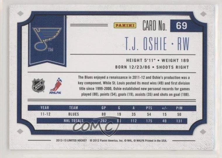 2012-13 Panini Limited Silver /49 TJ Oshie #69 - Image 2 of 2