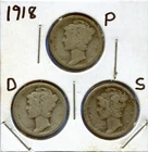 W@W 1918-p,d,s  Mercury Dimes !!!! ( 3 Dimes !!!!)  Average Circulated !!!!!