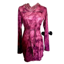 Boutique Brand Tie-Dye Hooded Tunic Top with Tie Lightweight Rough Hem Size S