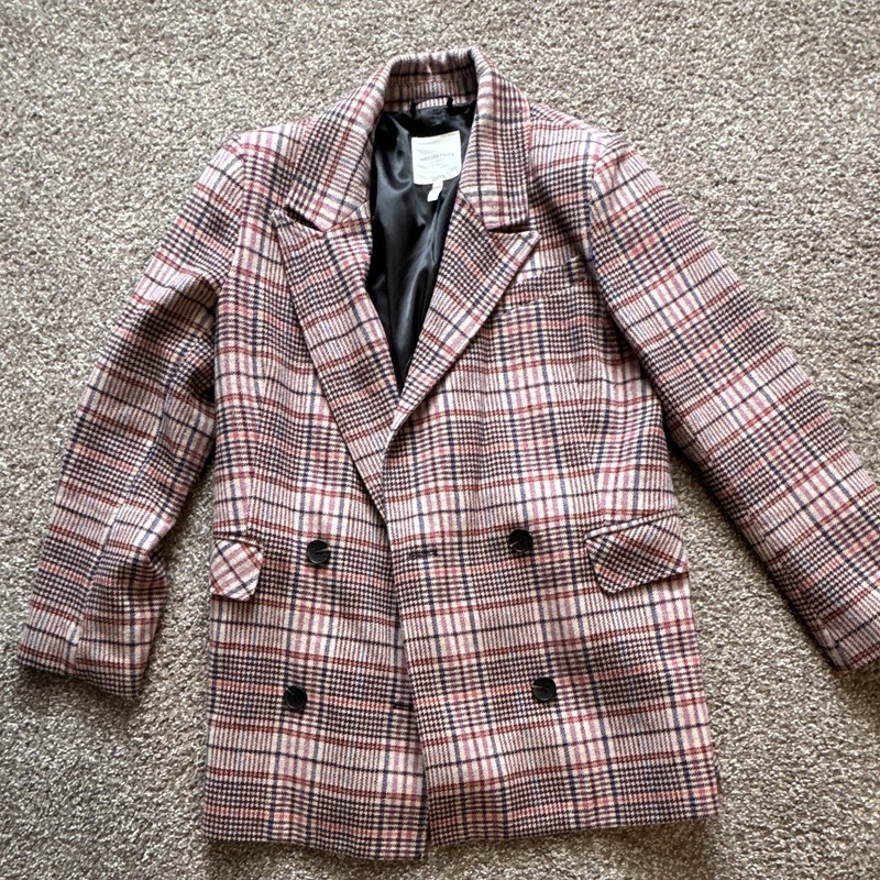 Avec Les Filles Women's Plaid Double-Breasted Pea Coat Lined Mid-Length M