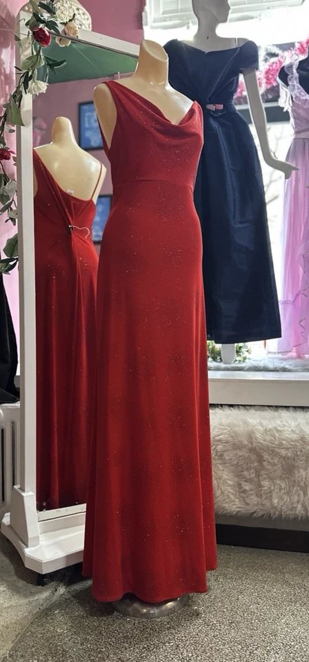 Maxi Vestido Vintage Años 90 Rojo Brillo Baile de graduación Formal Noche Slinky Tirantes M Foto 4 de 4