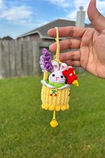 Crochet Flower Car Charm, Handmade Mirror Hanging Accessory, Cute Car Decoration