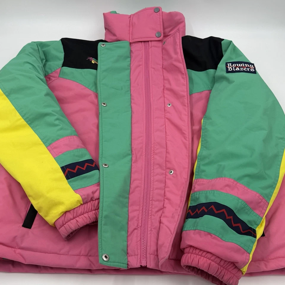 FILA Vintage Colorblock Ski Jacket XL Green Pink Retro 80s Style Snow Coat - Image 3 of 4