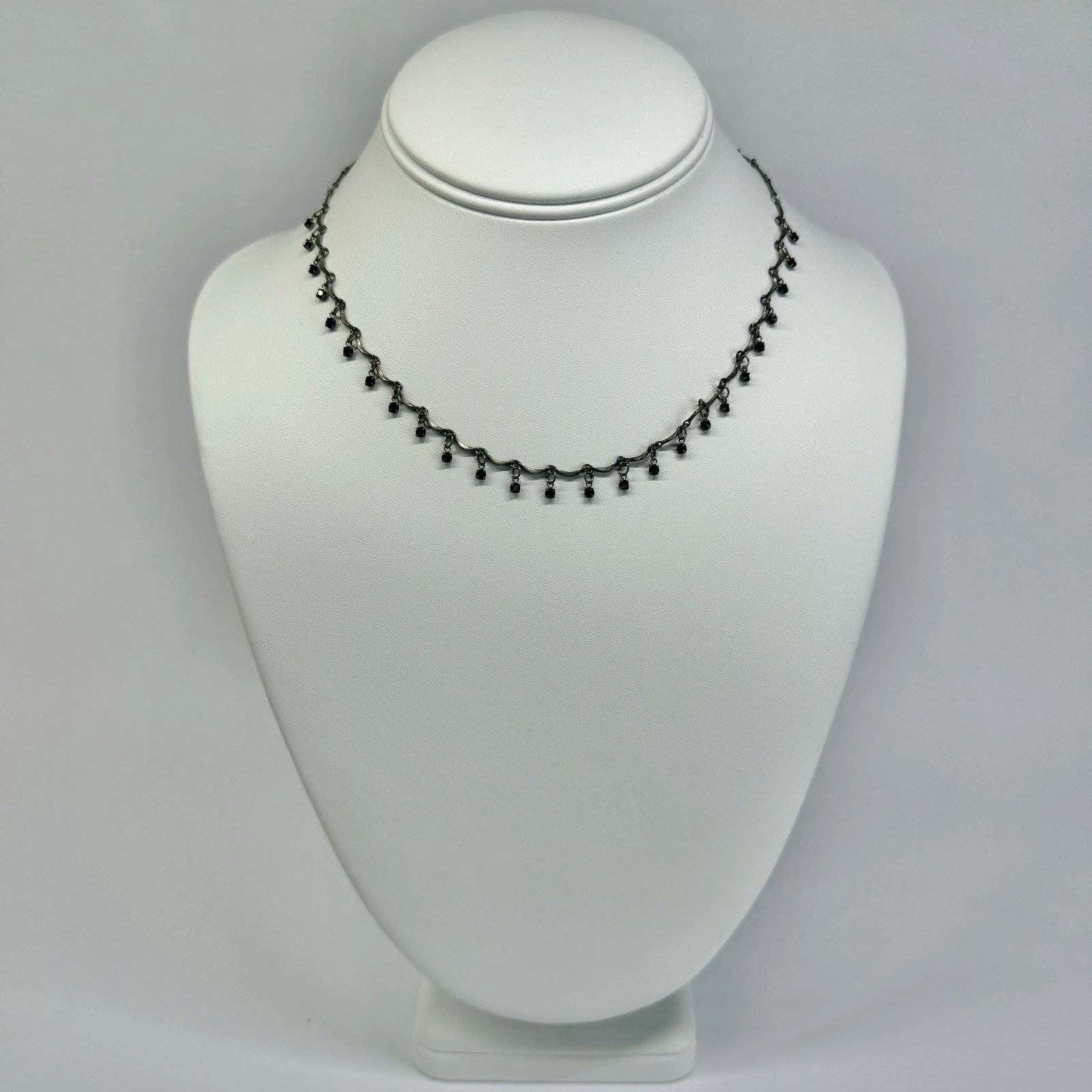 BELLAGIO USA Floral Crystal Dainty Fringe Silver Tone Vintage Necklace N668
