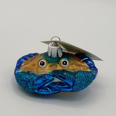 Old World Christmas Blue Crab Hand Blown Glass Glitter Ornament w/ Box 12184
