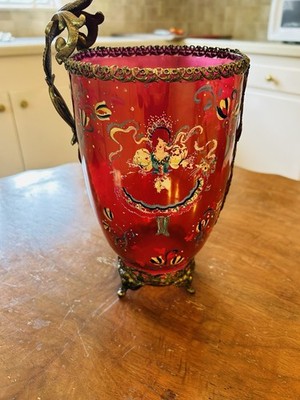 Vintage Bohemia Cranberry Vase-late 19th century 