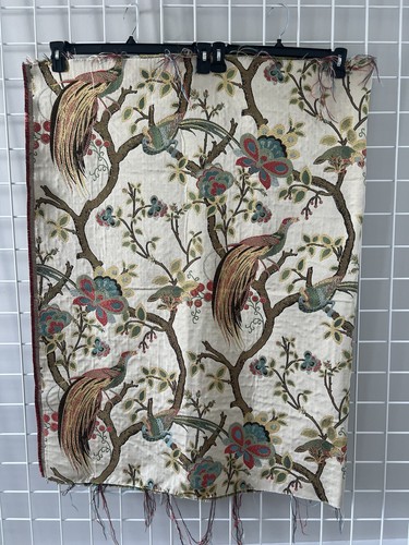 Upholstery Fabric Beige Green Brown Blue Birds Floral Jacquard Embroidered 39x59 - Picture 2 of 7