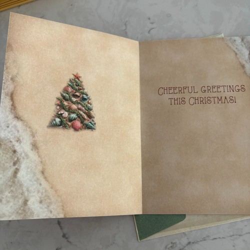 Nautical Seashell Christmas Tree Coastal Holiday American Greetings Card Urchins - Picture 2 of 5