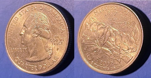 USA 2002 P Washington 1/4 Mississippi KM-335 Copper-nickel clad copper aUNC #105 - Picture 2 of 2