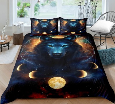 Wolf-Muster-Bettwäsche, Planet Dream Sternenhimmel 3D-Wolf-Bettbezug Set 135x200