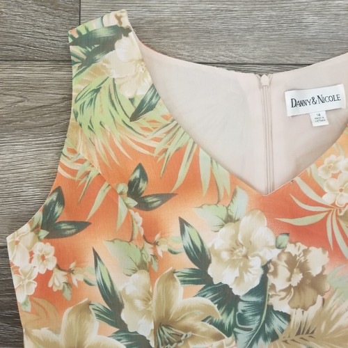 Danny & Nicole Sleeveless Dress Peach Tropical Floral Size 14 - Picture 3 of 14