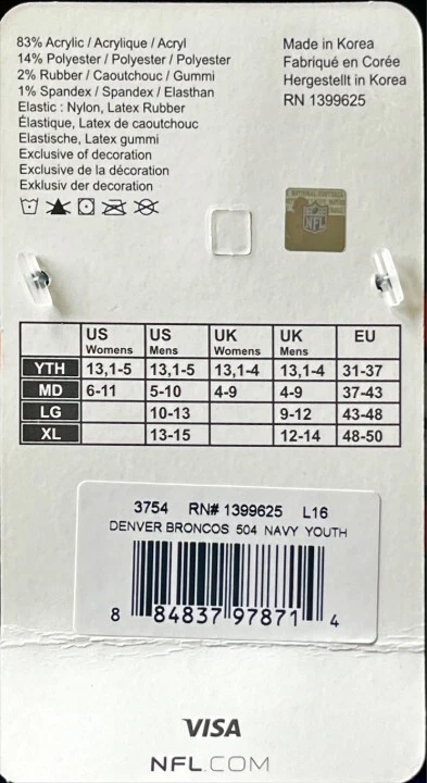 丹佛·布朗科斯 NFL 足球标志 4 条纹 CREW SOCKS 青少年儿童新品! 免运费 — 第 4/4 张图片