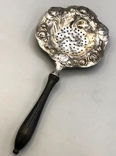 Vintage Wood handle and Silverplate over the Cup Tea Strainer, 7 1/8"
