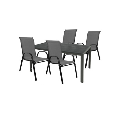 5-tlg Gartengarnitur Gartenmöbel Non-Wood L150xB90cm Gartentisch Schwarz/Anth.