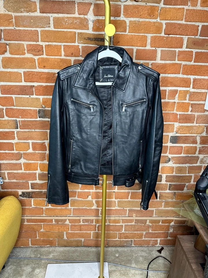 Chaqueta de motociclista Sam Edelman para mujer de cuero negro detalles con cremallera grande nueva sin etiquetas Foto 2 de 4