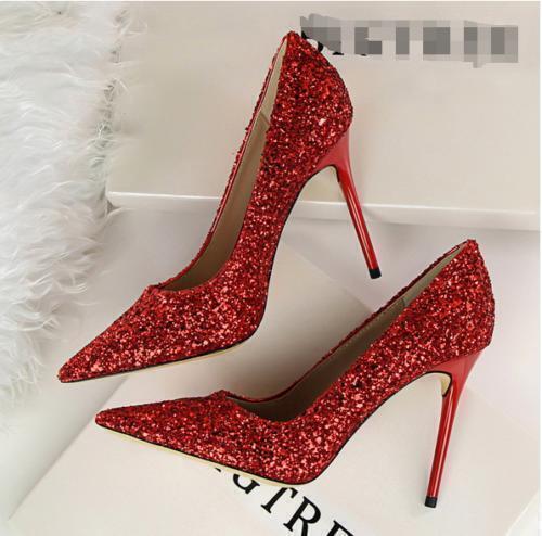 Brillo Mujeres Lentejuelas Tacones Altos Punta Punta Zapatos Fiesta Baile de graduación Vestido Informal Bomba - Imagen 3 de 19