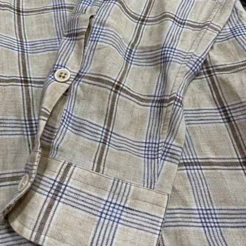 Polo Ralph Lauren Halpern Button Up Shirt Beige Blue Plaid Size LT 100% Linen - Picture 2 of 7