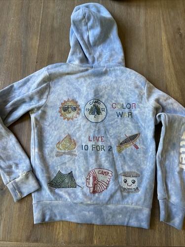 Butter Super Soft Size S Summer Camp Theme LightBlue Hoodie Full Zip W/sequence - Picture 4 of 10
