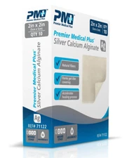 Premier Medical Plus Silver Calcium Alginate Wound Care Dressing 2x2 Box of 10