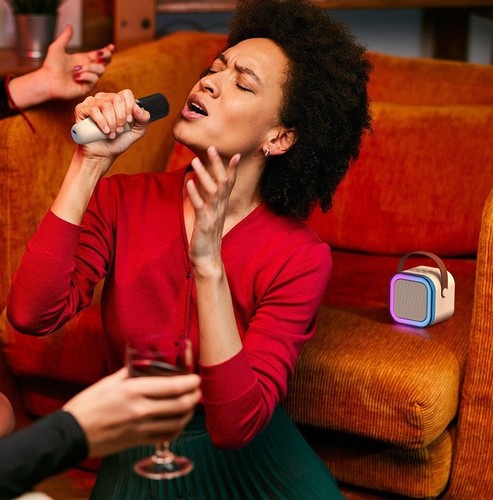 Mini Machines Karaoke, Kids Adults Portable Bluetooth Speaker 2 Microphones Gift - Zdjęcie 10 z 13