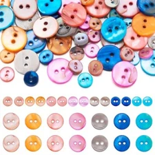 70Pcs Colorful Shell Buttons 2 Holes Craft Buttons 9 mm / 12 mm Flat Round Fr...