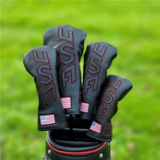 USA Flag Black Golf Club Headcover Driver Fairway Wood Hybrid Head Cover 135UT