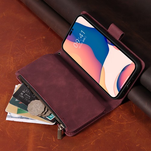 Luxury Flip Leather Wallet Case For iPhone 13 15 16 Pro 14 Xr SE Zip Phone Cover - Picture 7 of 17