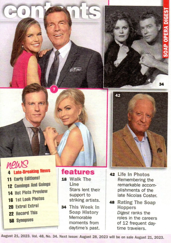 SOAP OPERA DIGEST August 21 2023 Young & the Restless Sharon Case Nicolas Coster - Image 2 of 4