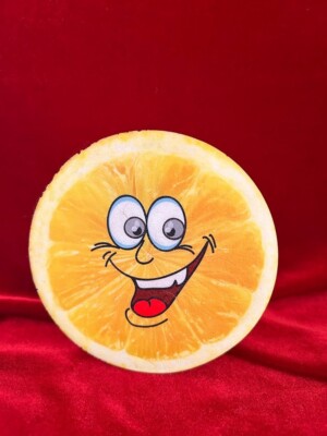 Squishy Half Orange Fruit w Face Toy Collectible Foam Anti Stress