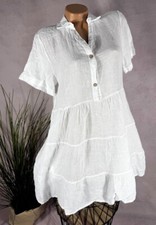 Italy rein LEINEN sommer KLEID Alinie Stufenkleid  WEIß  38 40