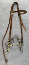 European Cavalry Headstall Pelham Bit Reins Horse Size Leather England Vintage